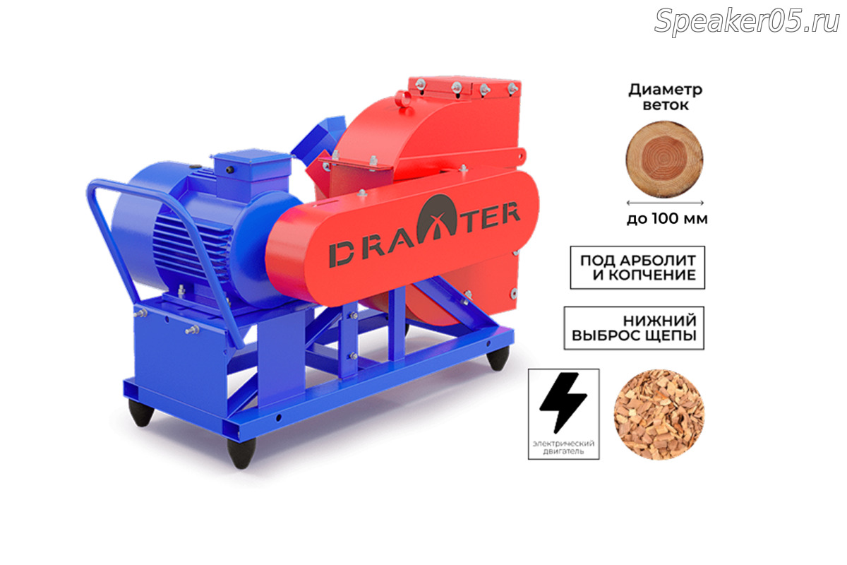 Промышленный щепорез DraXter Щ-450Э (элект; 11 кВт (380В); сито 30 мм.; раструб 300х300 расш.