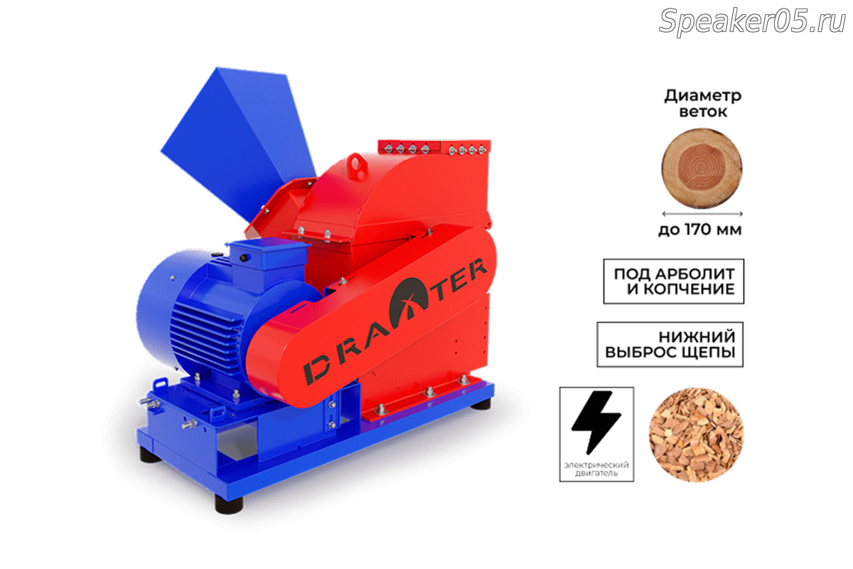 Промышленный щепорез DraXter Щ-650Э (элект; 22 кВт (380В); сито 30 мм.; раструб 400х400; КБ 8': 4К